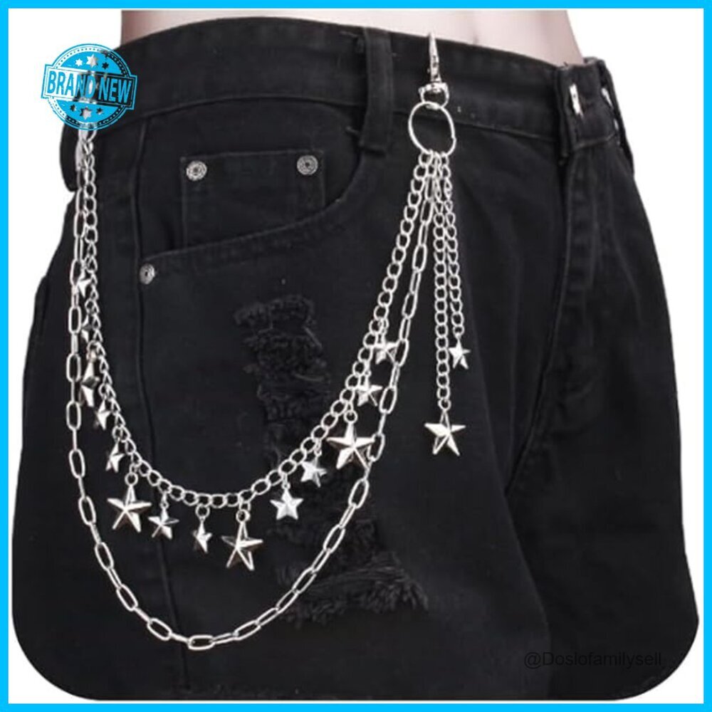 Y2K Star Pants Chain Punk Biker Hip Alloy Silver Trendy Festival Accessory